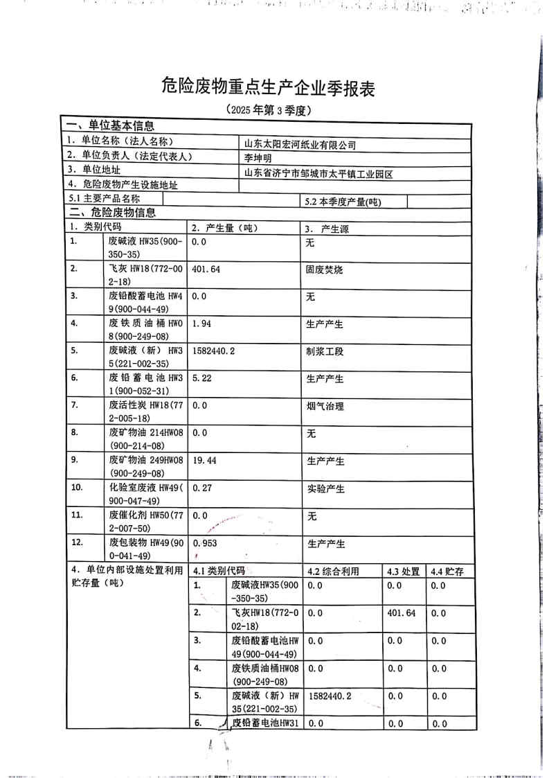 2025年金沙9001以诚为本宏河纸业危险废物第三季度报表_Page1.jpg